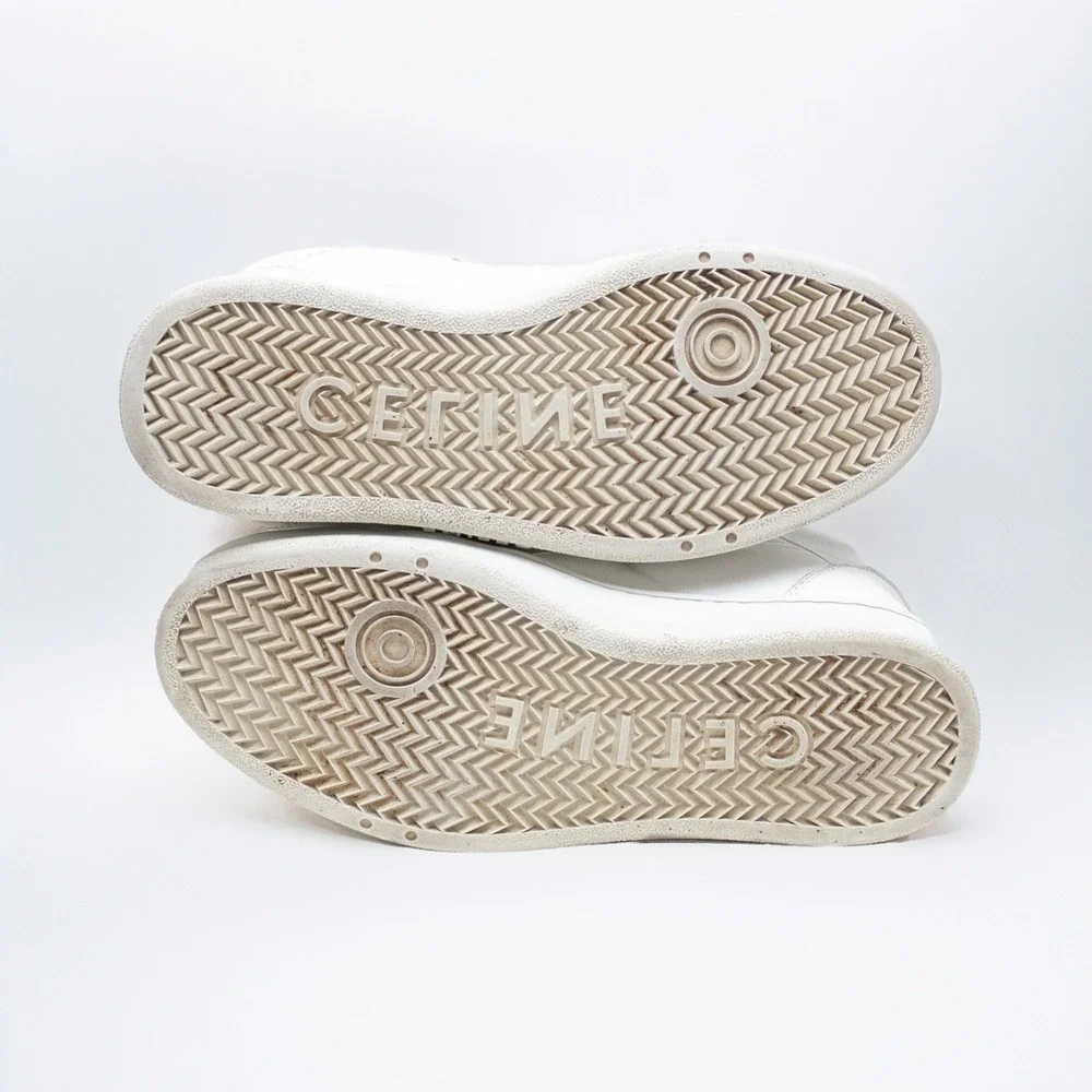 CELINE CT-02 Womens White Calf‎ Leather High-Top Logo Sneakers SIZE 37 EU / 7 US